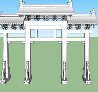 中式牌坊大门免费su模型