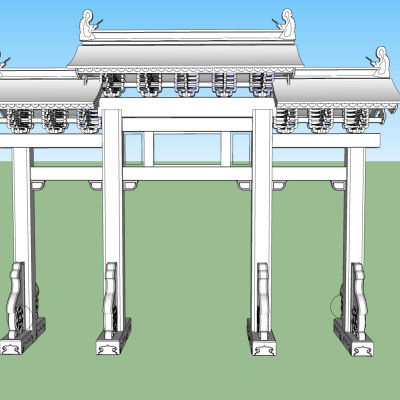 中式牌坊大门su模型