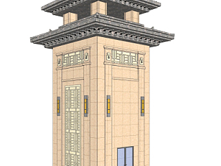 中式塔楼su模型