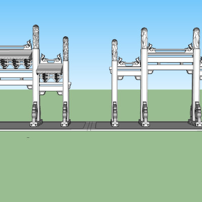 中式牌坊大门su模型