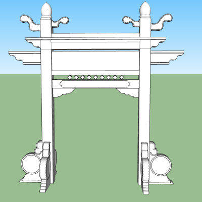 中式牌坊大门免费su模型