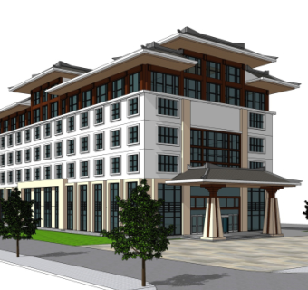 新中式酒店su模型