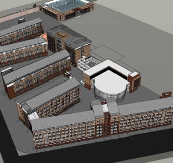 现代办公楼鸟瞰规划su模型