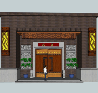 中式大门su模型