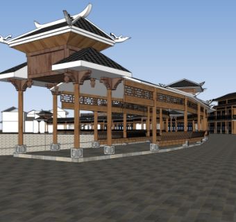 中式长廊免费su模型