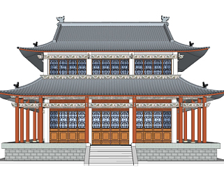 中式藏经阁建筑su模型