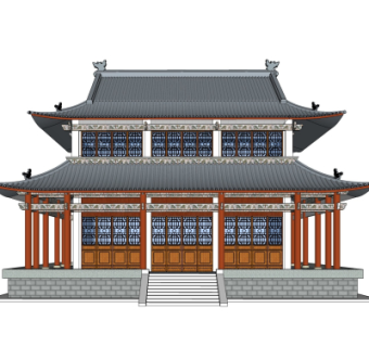 中式藏经阁建筑su模型