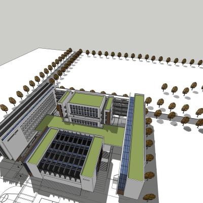现代学校鸟瞰规划su模型