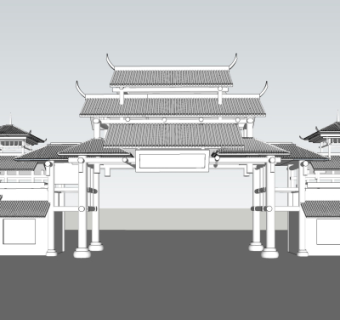 中式牌坊门头免费su模型