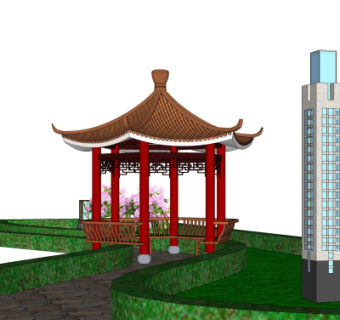 中式凉亭su模型