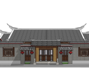 中式庭院入户门su模型