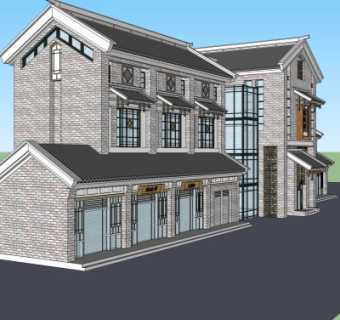 新中式沿街商业建筑su模型