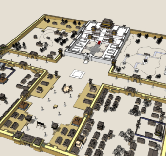 中式古城规划su模型
