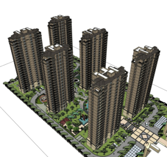 新古典高层公寓楼su模型