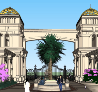 欧式小区入户门su模型