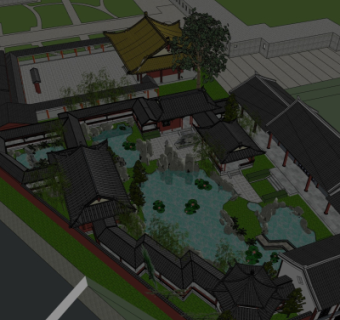 中式园林景观鸟瞰规划su模型