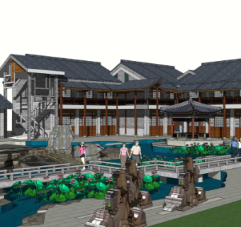 中式酒店客栈su模型