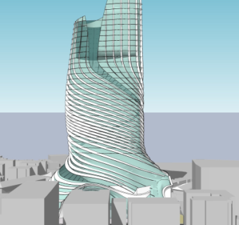 现代曲线酒店外观su模型