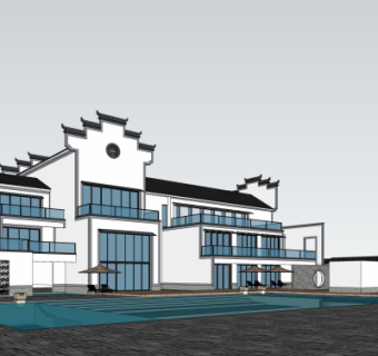 新中式商业会所su模型