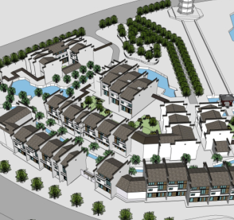 新中式小区规划su模型