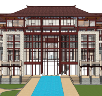 中式牌坊大门免费su模型