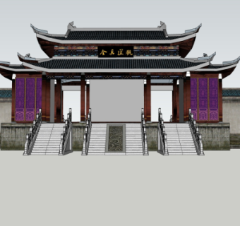中式园林景观大门免费su模型