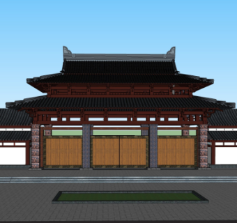 中式庭院入户门su模型