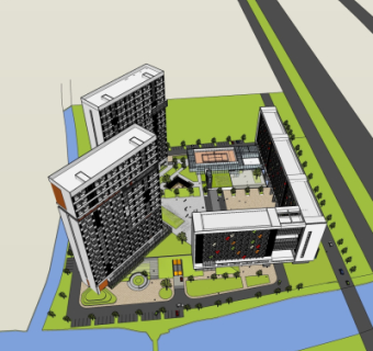 现代高层办公公寓鸟瞰规划su模型