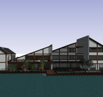日式会所外观su模型