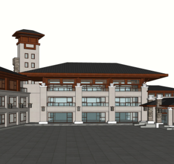 新中式酒店su模型