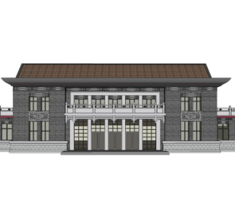 中式酒店su模型