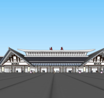 新中式机场外观su模型