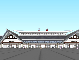 新中式<em>机场</em>外观su模型