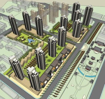 现代小区规划su模型