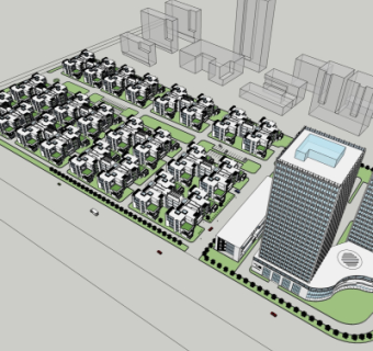 现代小区规划su模型