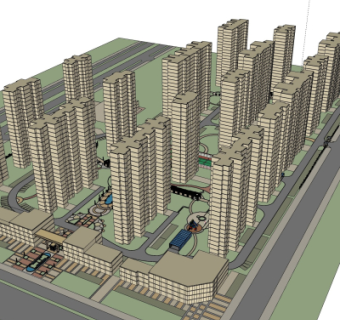 现代小区规划su模型