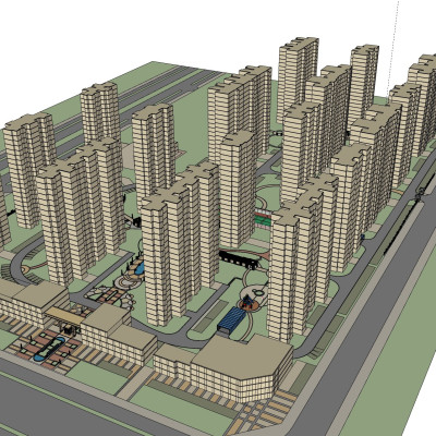 现代小区规划su模型