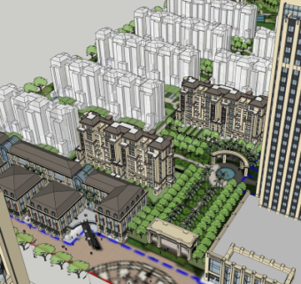 欧式小区规划su模型