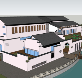 新中式庭院su模型