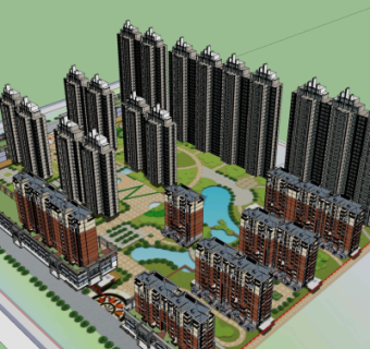 现代小区规划su模型