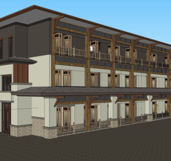 中式旅社su模型