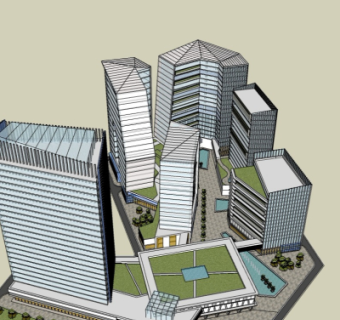 现代办公楼鸟瞰规划su模型