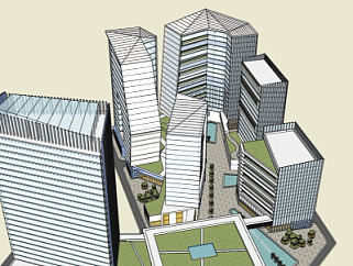 现代办公楼鸟瞰规划su模型