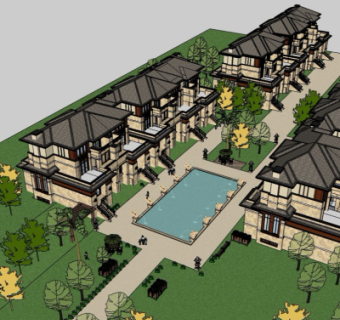 现代别墅鸟瞰规划su模型