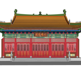 中式寺庙大雄宝殿su模型