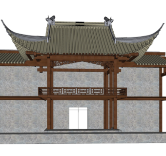 中式古建戏台su模型