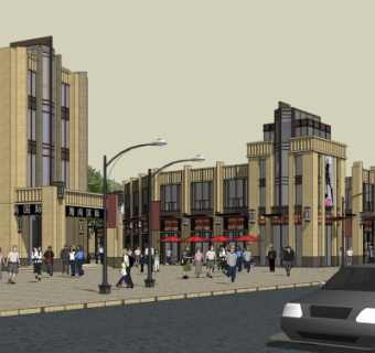 新古典商业街su模型