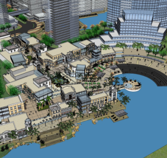 现代商业街规划su模型