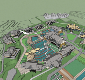 新中式度假村规划su模型