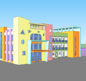 现代幼儿园外观su模型